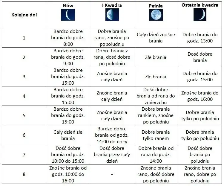 kalendarz brań fazy księżyca